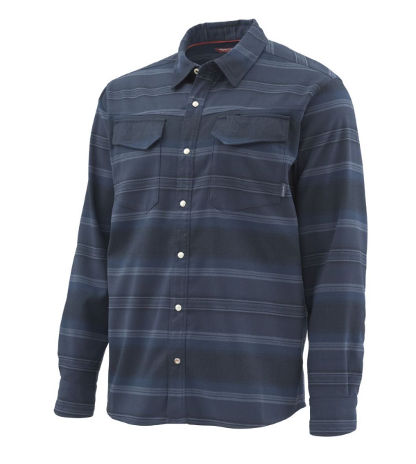 Simms Gallatin Flannel Shirt Admiral Blue Stripe Side Simms Gallatin Flannel Shirt Admiral Blue Stripe Side